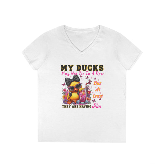 Cute Duck-Themed Ladies' V-Neck T-Shirt,