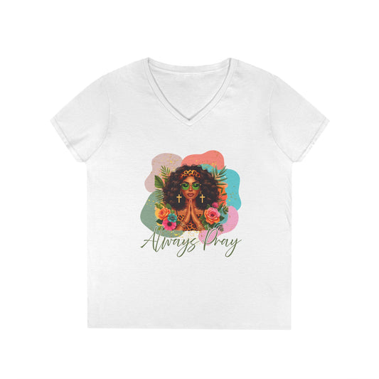 Prayer Always V-Neck T-Shirt - Inspirational Women's Tee
