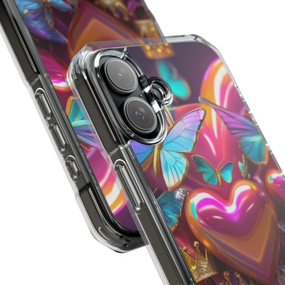 Phone Case, Hearts and Butterfly Design, Magnetic Clear Impact Cases