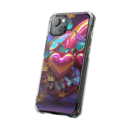 Phone Case, Hearts and Butterfly Design, Magnetic Clear Impact Cases