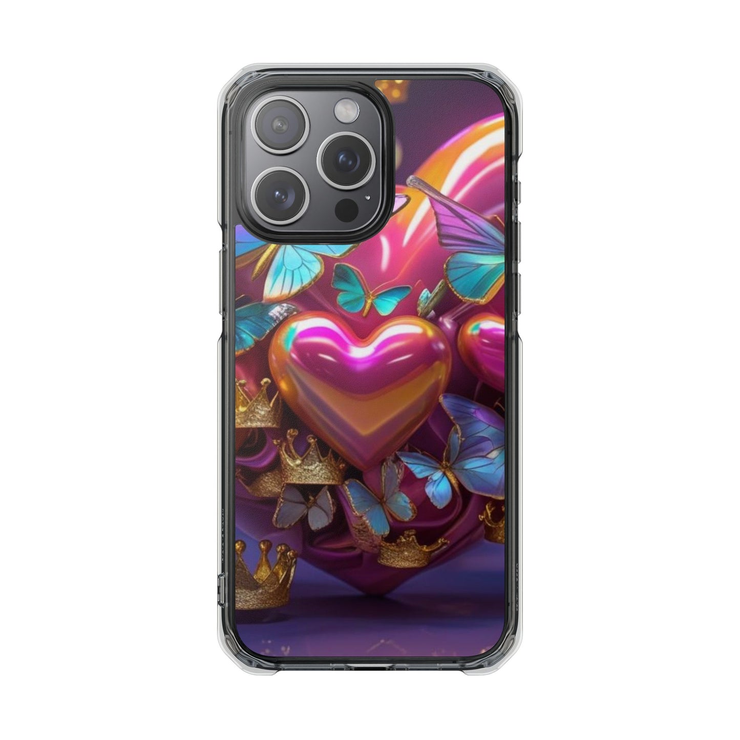 Phone Case, Hearts and Butterfly Design, Magnetic Clear Impact Cases
