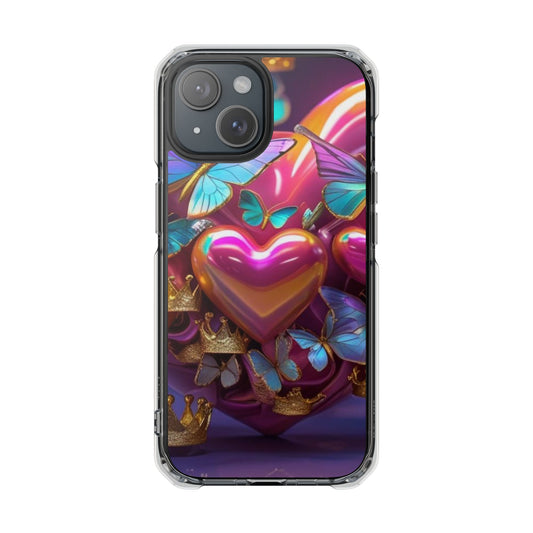 Phone Case, Hearts and Butterfly Design, Magnetic Clear Impact Cases