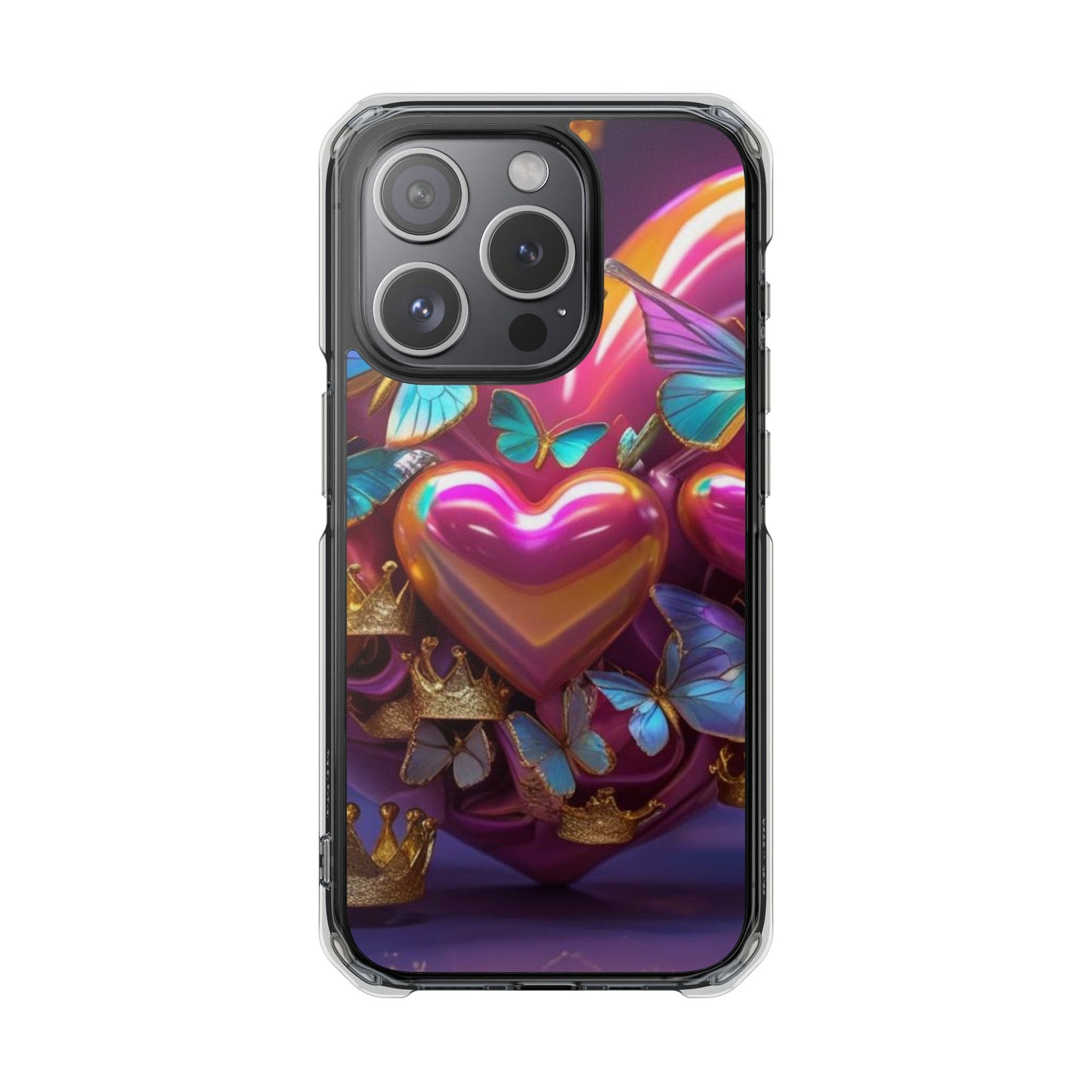 Phone Case, Hearts and Butterfly Design, Magnetic Clear Impact Cases