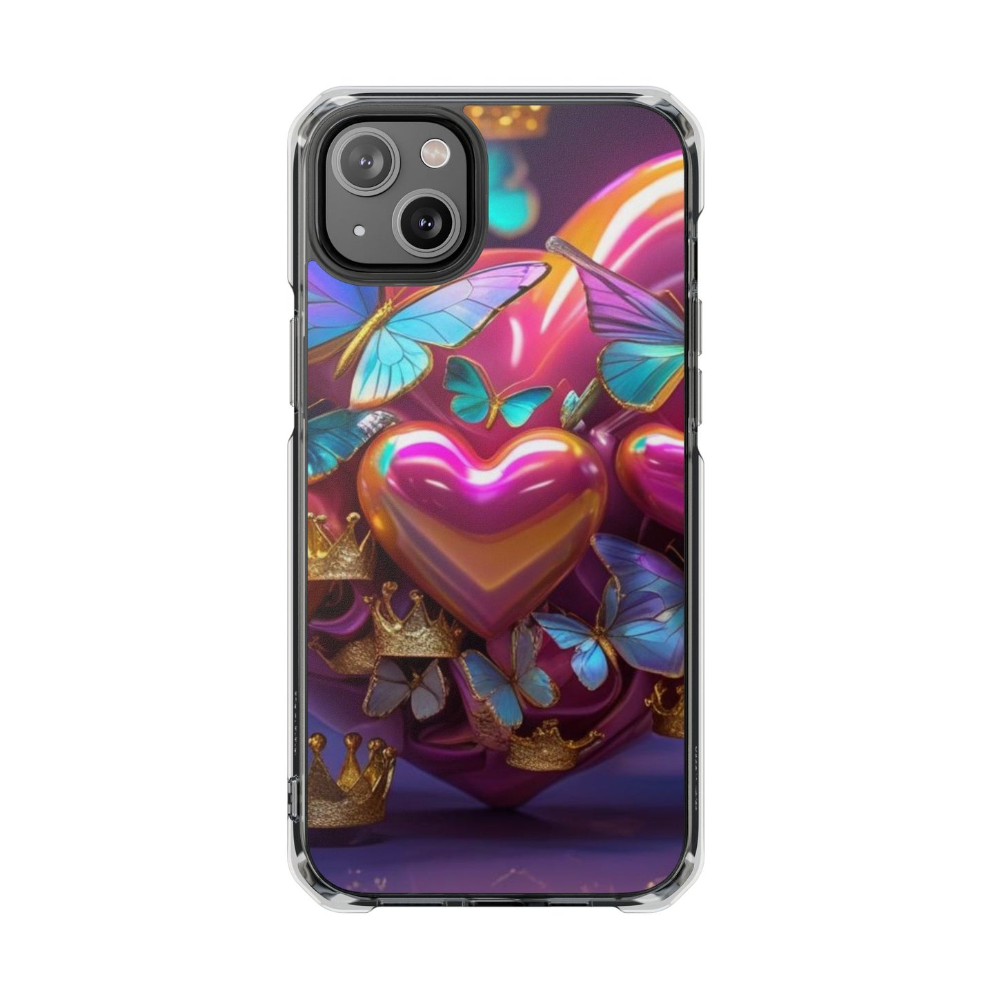 Phone Case, Hearts and Butterfly Design, Magnetic Clear Impact Cases