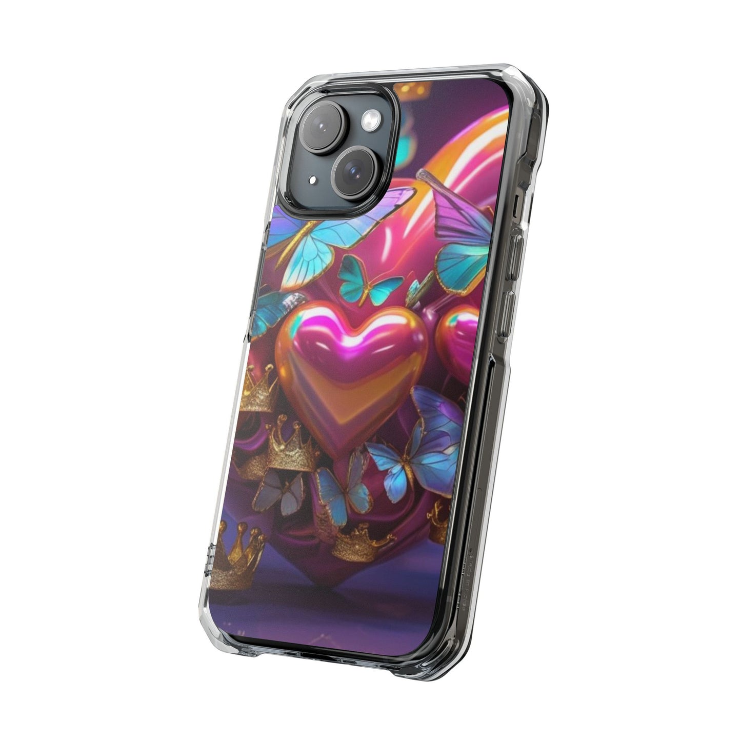 Phone Case, Hearts and Butterfly Design, Magnetic Clear Impact Cases