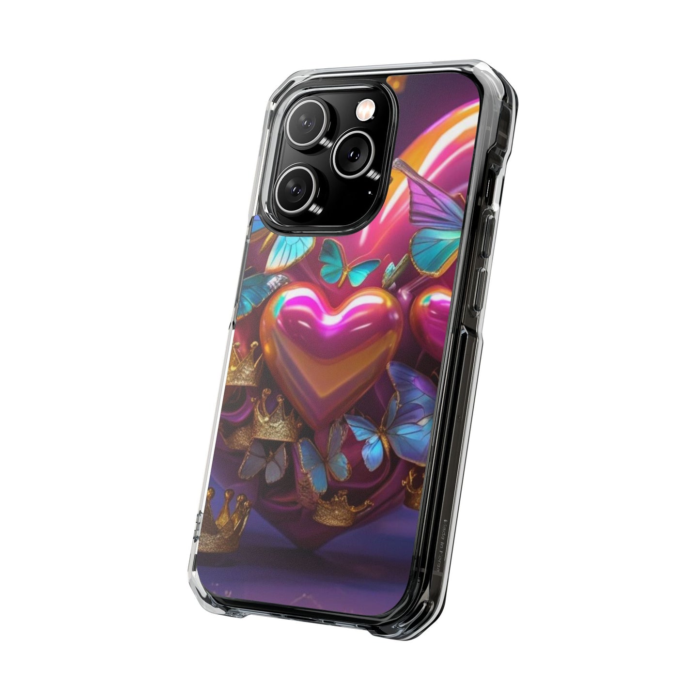 Phone Case, Hearts and Butterfly Design, Magnetic Clear Impact Cases