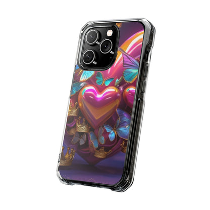 Phone Case, Hearts and Butterfly Design, Magnetic Clear Impact Cases