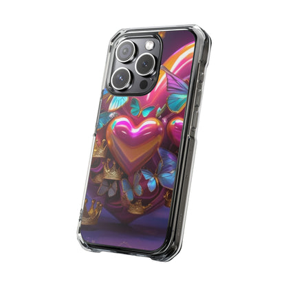 Phone Case, Hearts and Butterfly Design, Magnetic Clear Impact Cases