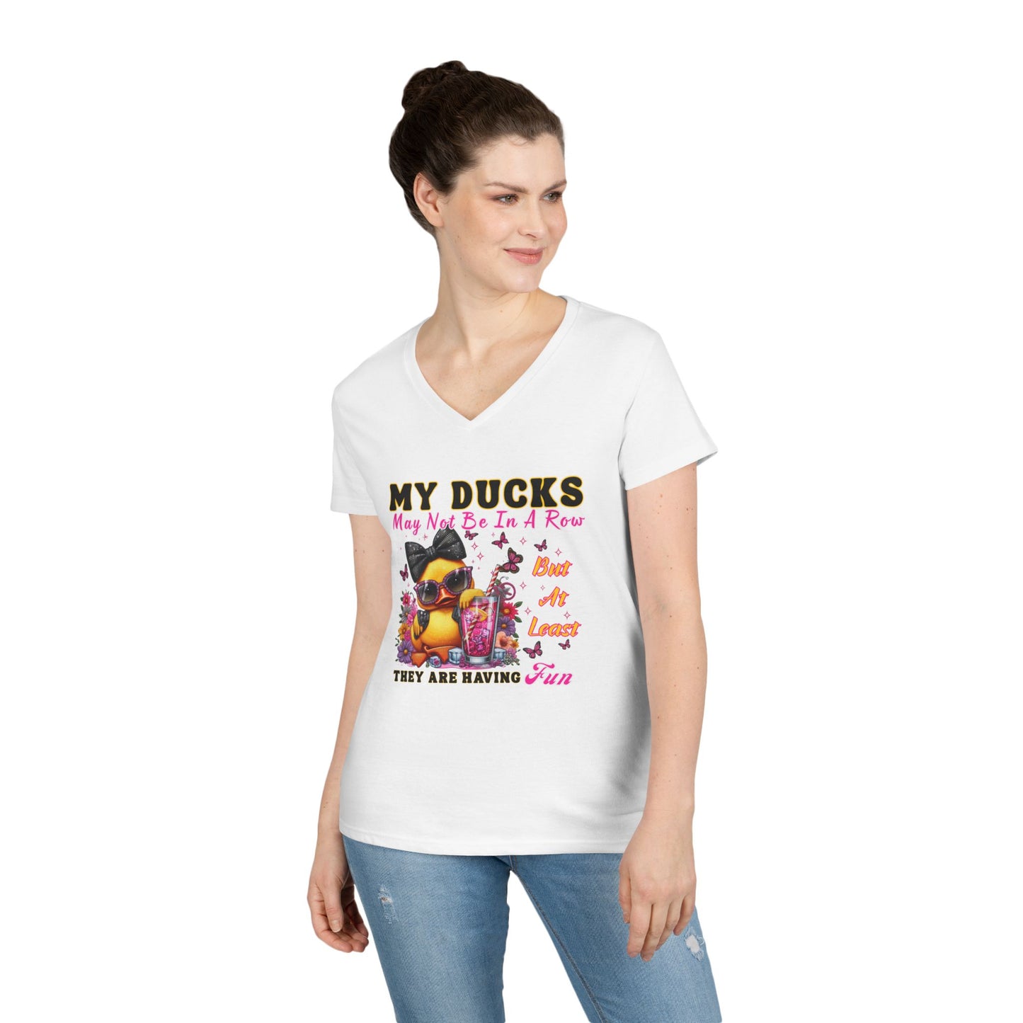 Cute Duck-Themed Ladies' V-Neck T-Shirt,