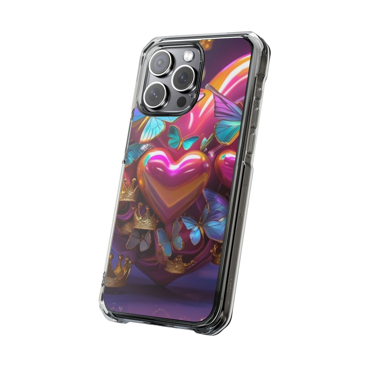 Phone Case, Hearts and Butterfly Design, Magnetic Clear Impact Cases