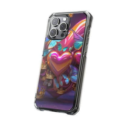 Phone Case, Hearts and Butterfly Design, Magnetic Clear Impact Cases