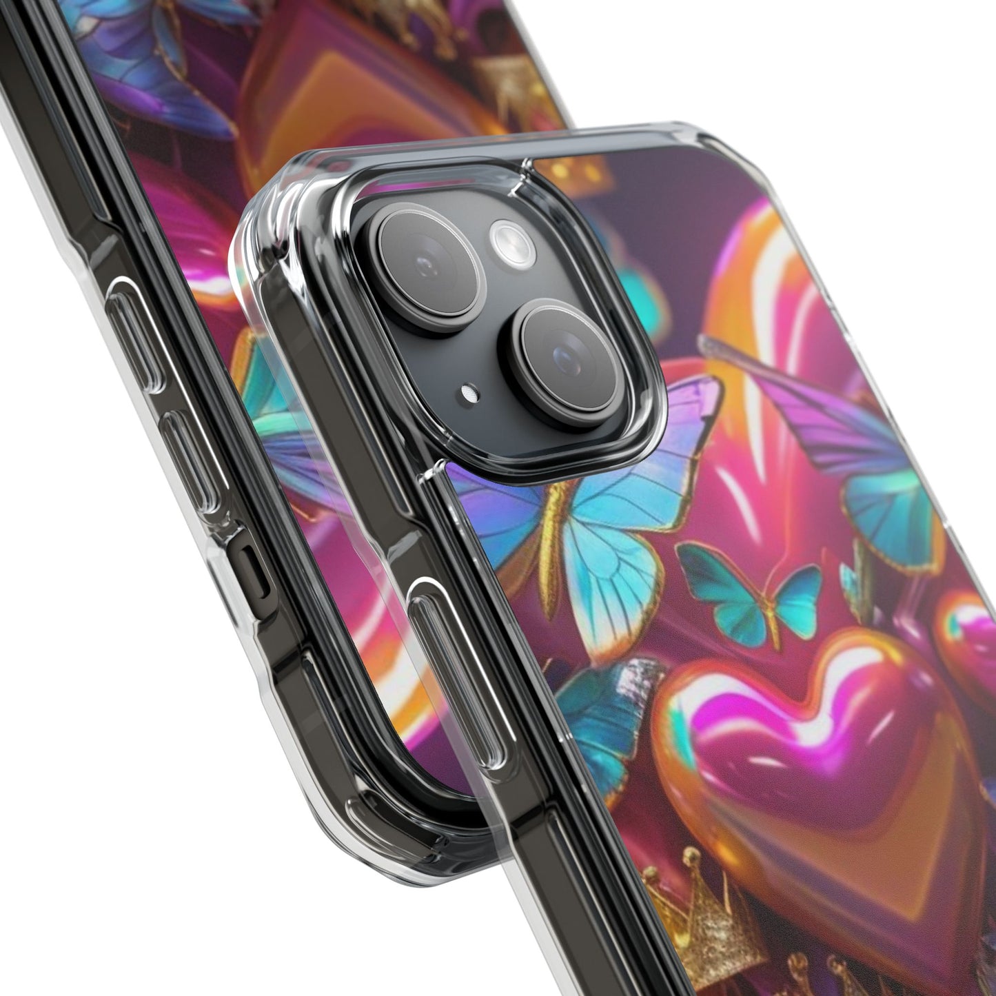 Phone Case, Hearts and Butterfly Design, Magnetic Clear Impact Cases