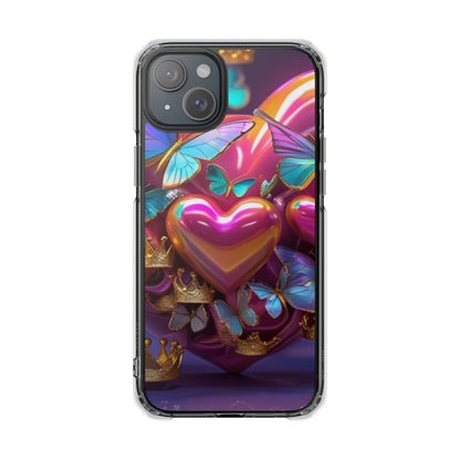 Phone Case, Hearts and Butterfly Design, Magnetic Clear Impact Cases
