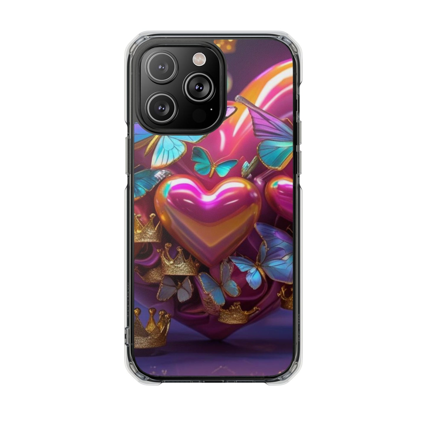 Phone Case, Hearts and Butterfly Design, Magnetic Clear Impact Cases