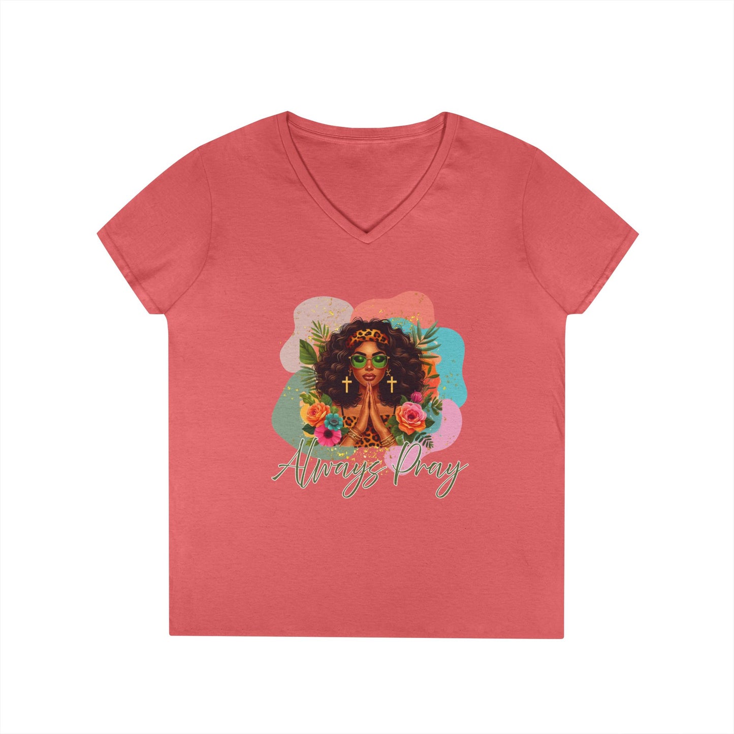 Prayer Always V-Neck T-Shirt - Inspirational Women's Tee