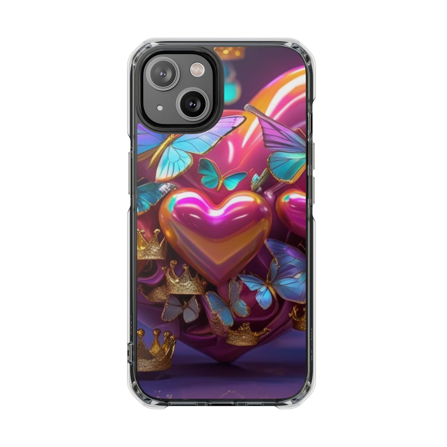 Phone Case, Hearts and Butterfly Design, Magnetic Clear Impact Cases