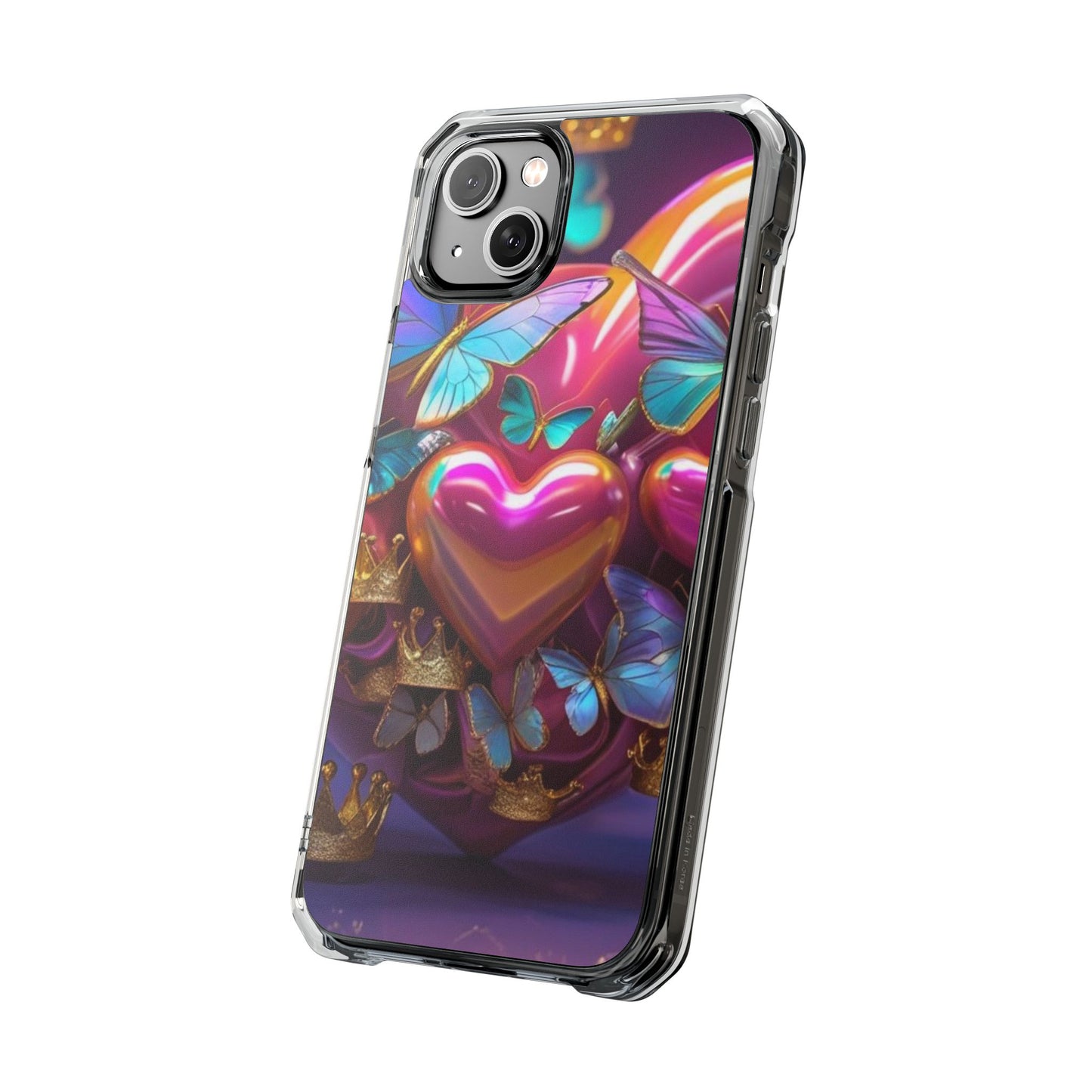 Phone Case, Hearts and Butterfly Design, Magnetic Clear Impact Cases