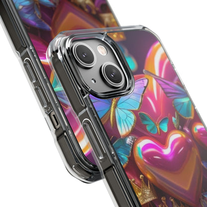 Phone Case, Hearts and Butterfly Design, Magnetic Clear Impact Cases