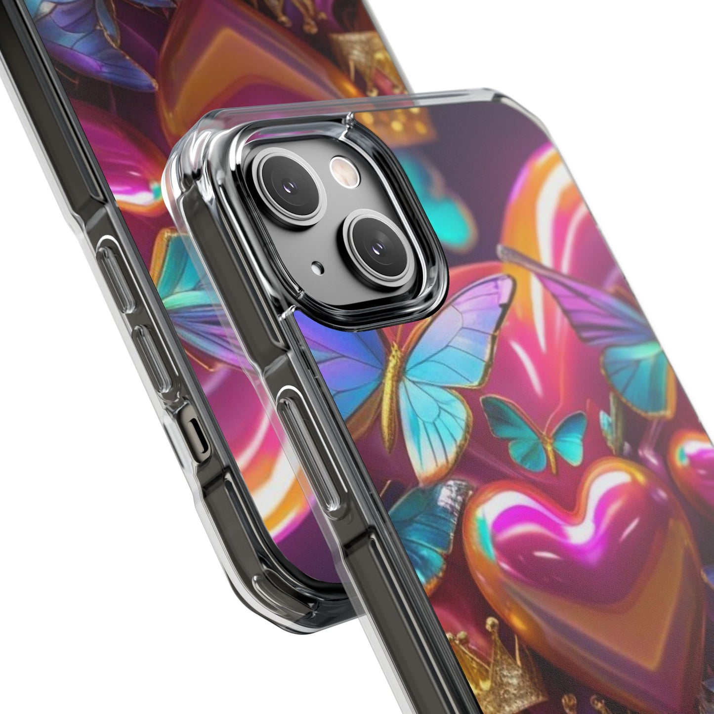 Phone Case, Hearts and Butterfly Design, Magnetic Clear Impact Cases