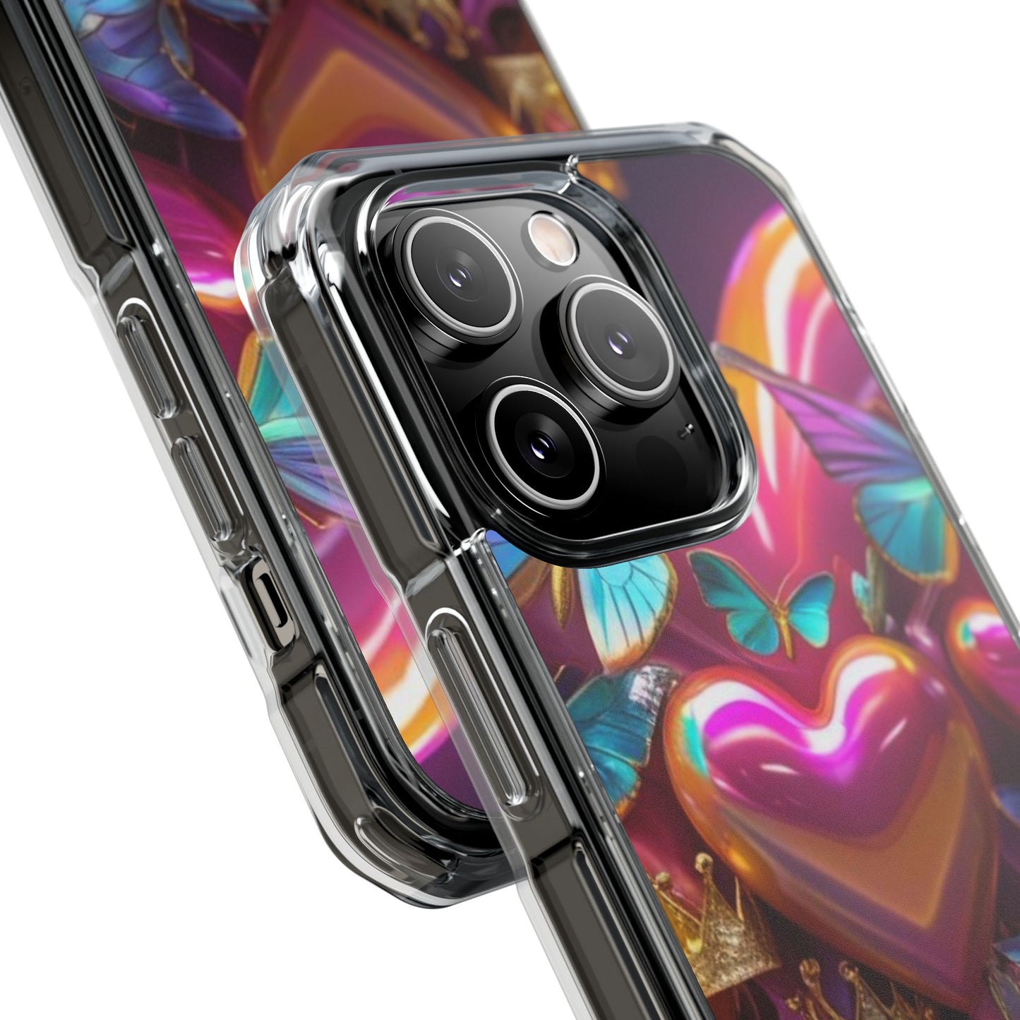 Phone Case, Hearts and Butterfly Design, Magnetic Clear Impact Cases