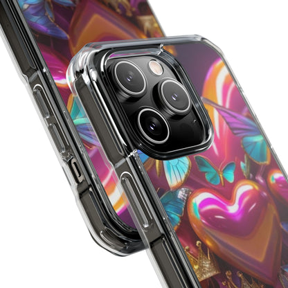 Phone Case, Hearts and Butterfly Design, Magnetic Clear Impact Cases