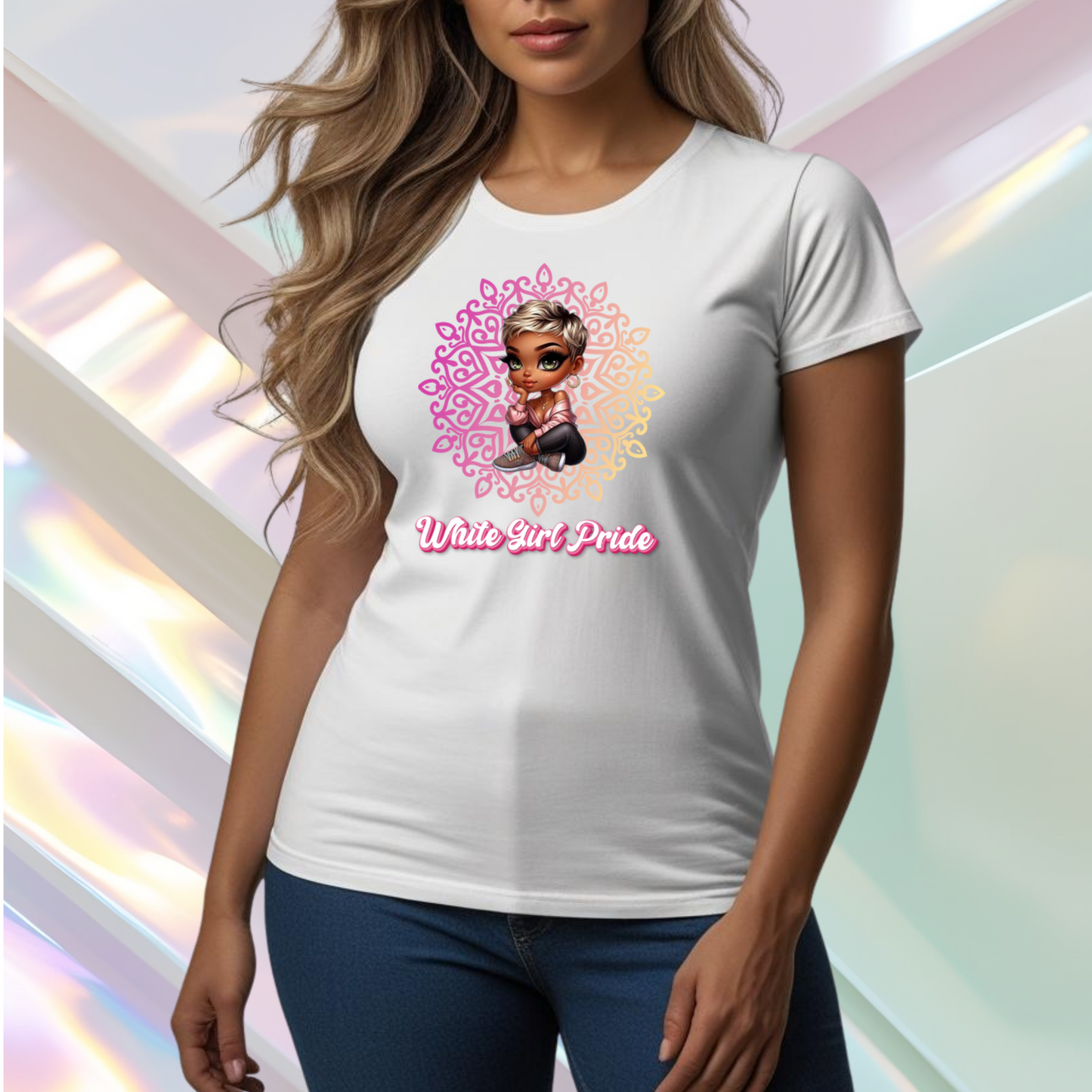 Women's Tee - White Girl Pride Mandala Design