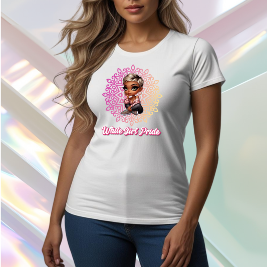 Women's Tee - White Girl Pride Mandala Design