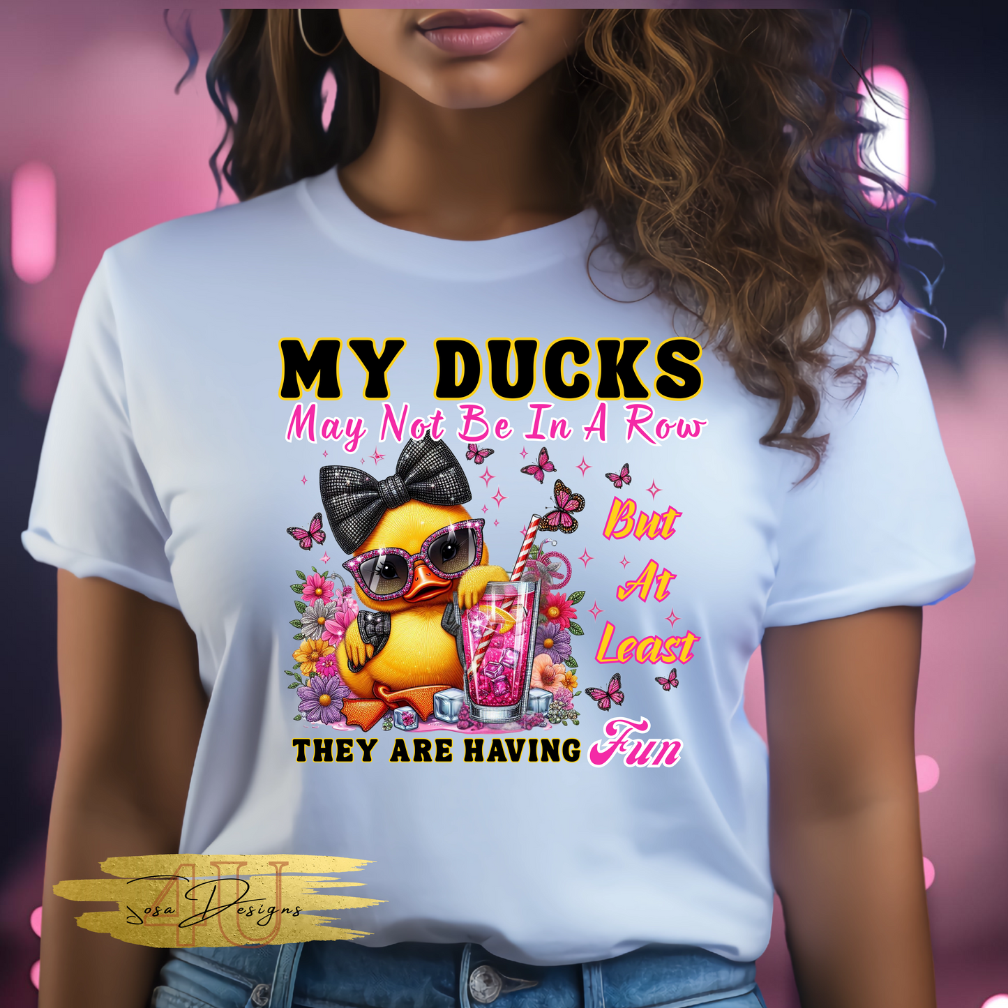 Cute Duck-Themed Ladies' V-Neck T-Shirt,