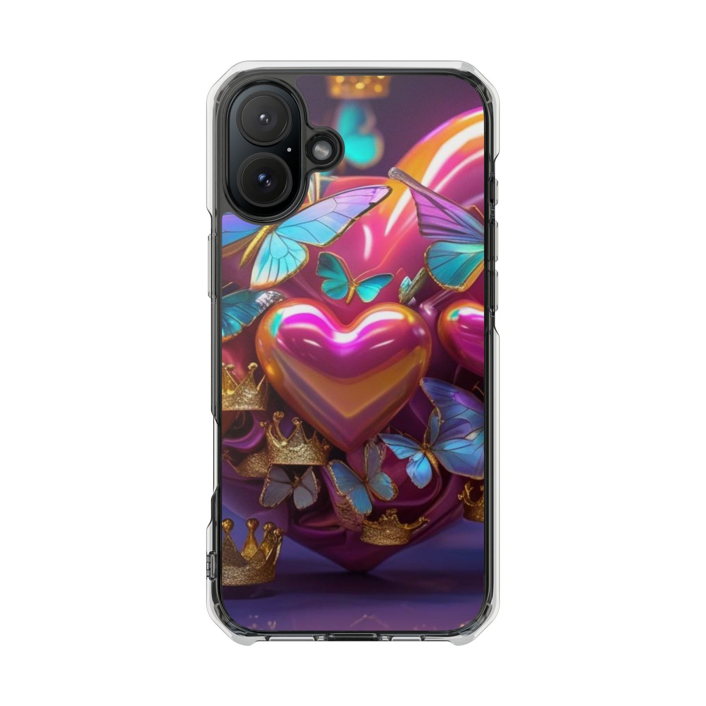 Phone Case, Hearts and Butterfly Design, Magnetic Clear Impact Cases