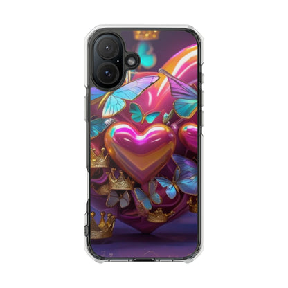 Phone Case, Hearts and Butterfly Design, Magnetic Clear Impact Cases