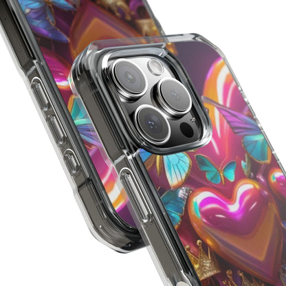 Phone Case, Hearts and Butterfly Design, Magnetic Clear Impact Cases