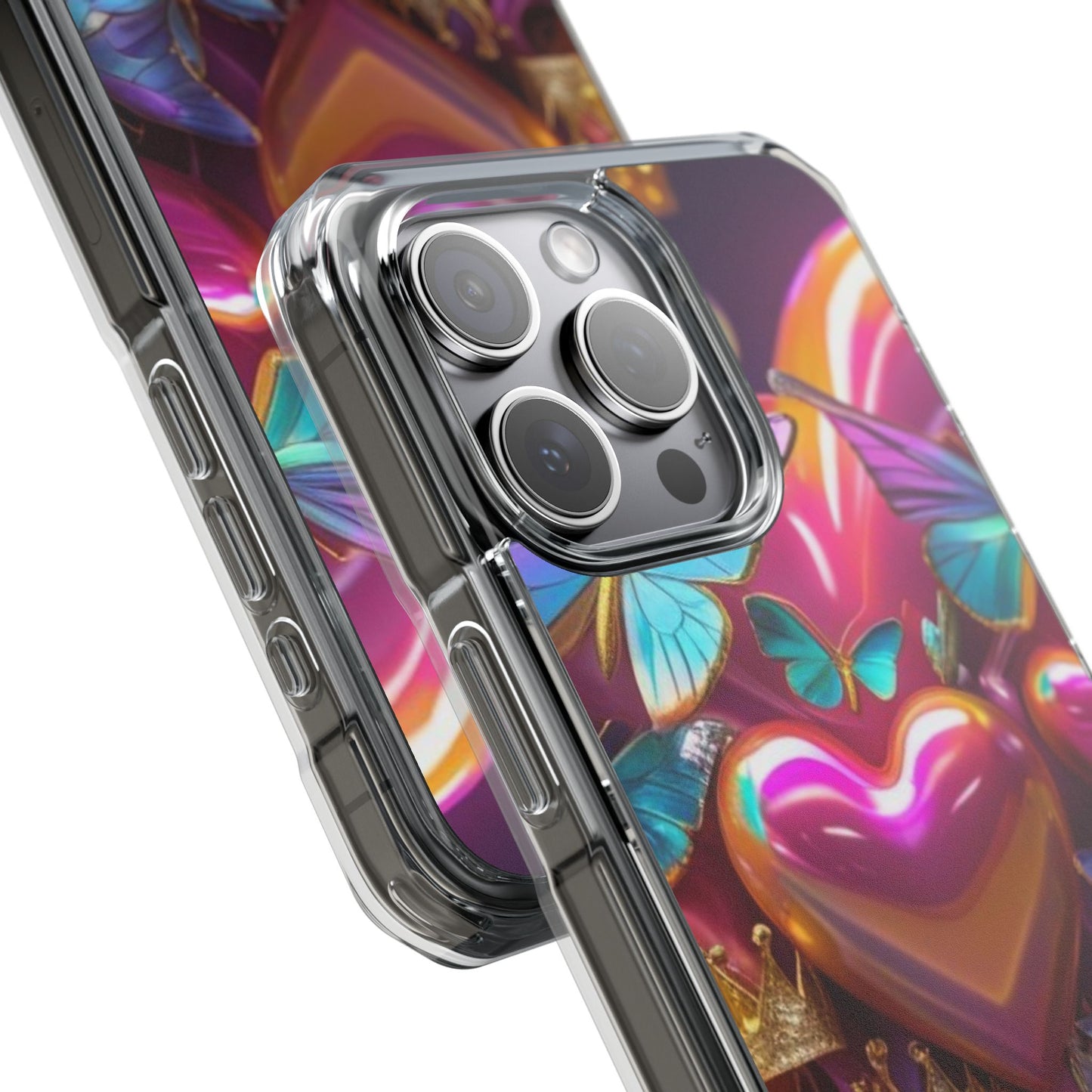 Phone Case, Hearts and Butterfly Design, Magnetic Clear Impact Cases