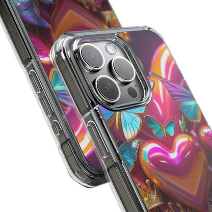 Phone Case, Hearts and Butterfly Design, Magnetic Clear Impact Cases