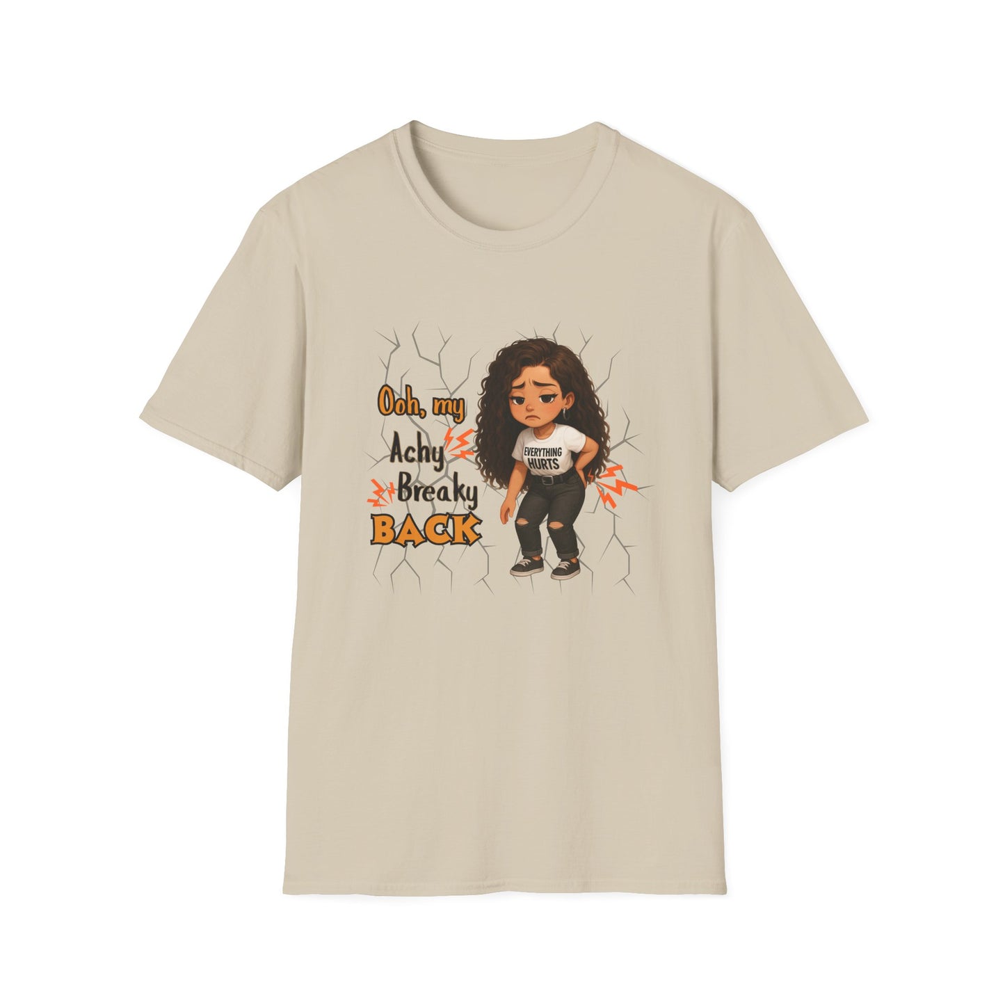 Funny Unisex T-Shirt: 'Achy Breaky Back' Shirt - Woman Version
