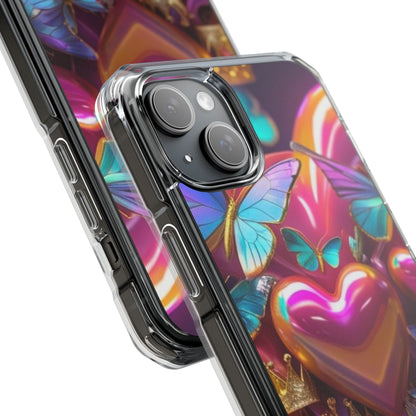 Phone Case, Hearts and Butterfly Design, Magnetic Clear Impact Cases