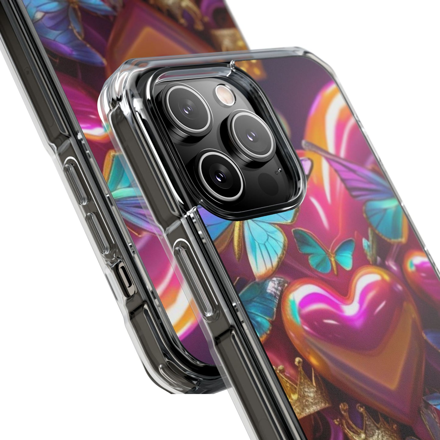 Phone Case, Hearts and Butterfly Design, Magnetic Clear Impact Cases