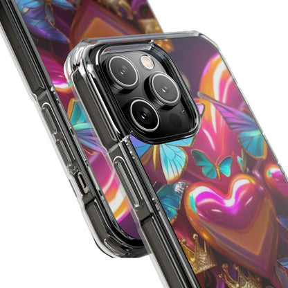 Phone Case, Hearts and Butterfly Design, Magnetic Clear Impact Cases
