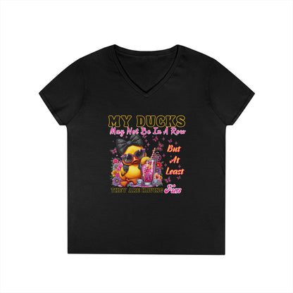 Cute Duck-Themed Ladies' V-Neck T-Shirt,