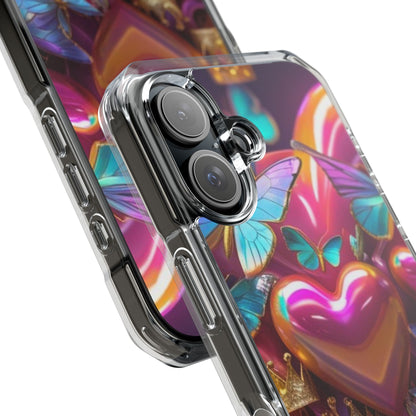 Phone Case, Hearts and Butterfly Design, Magnetic Clear Impact Cases