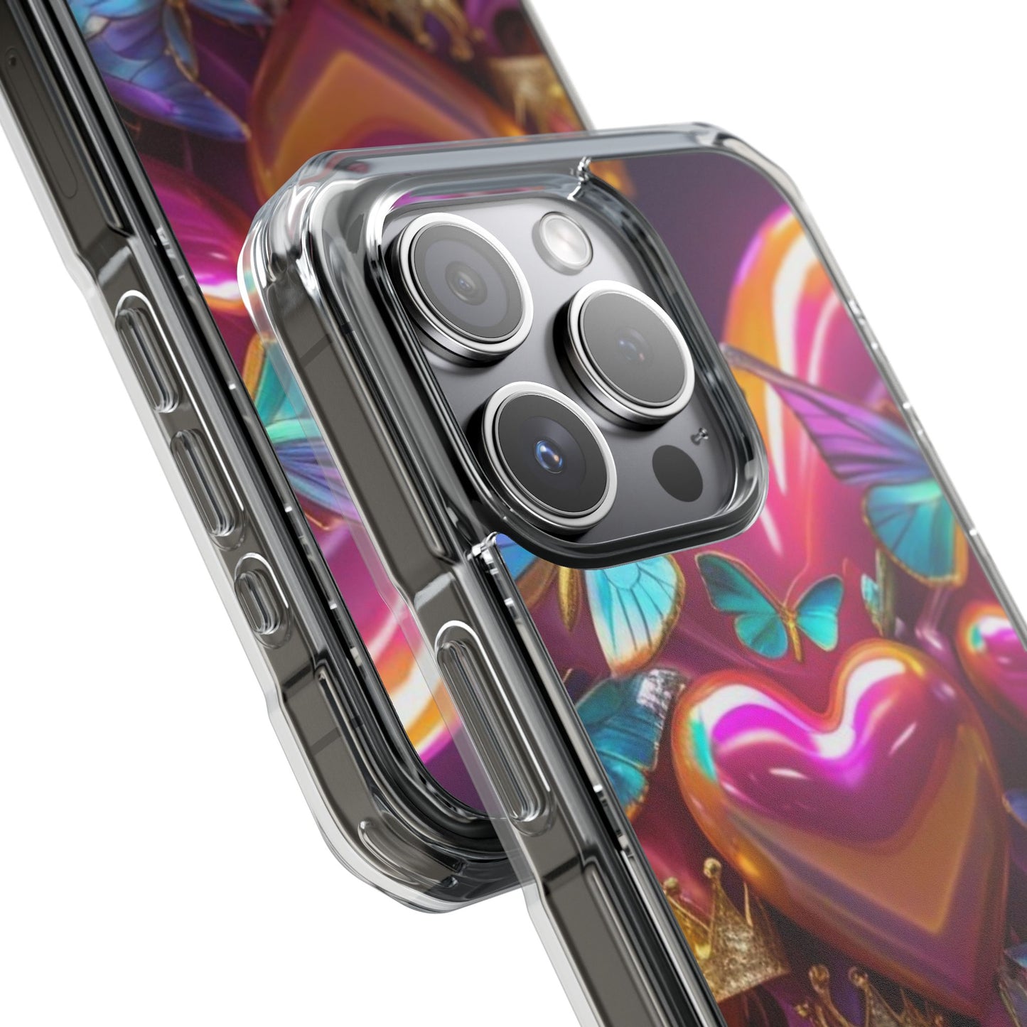 Phone Case, Hearts and Butterfly Design, Magnetic Clear Impact Cases