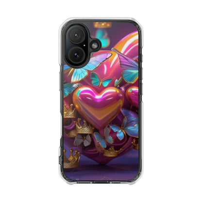 Phone Case, Hearts and Butterfly Design, Magnetic Clear Impact Cases
