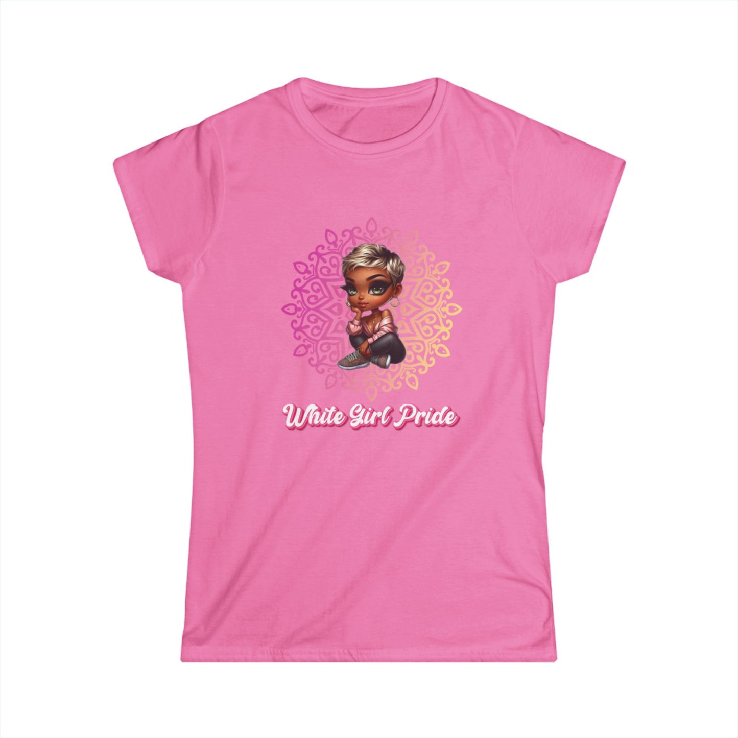Women's Tee - White Girl Pride Mandala Design