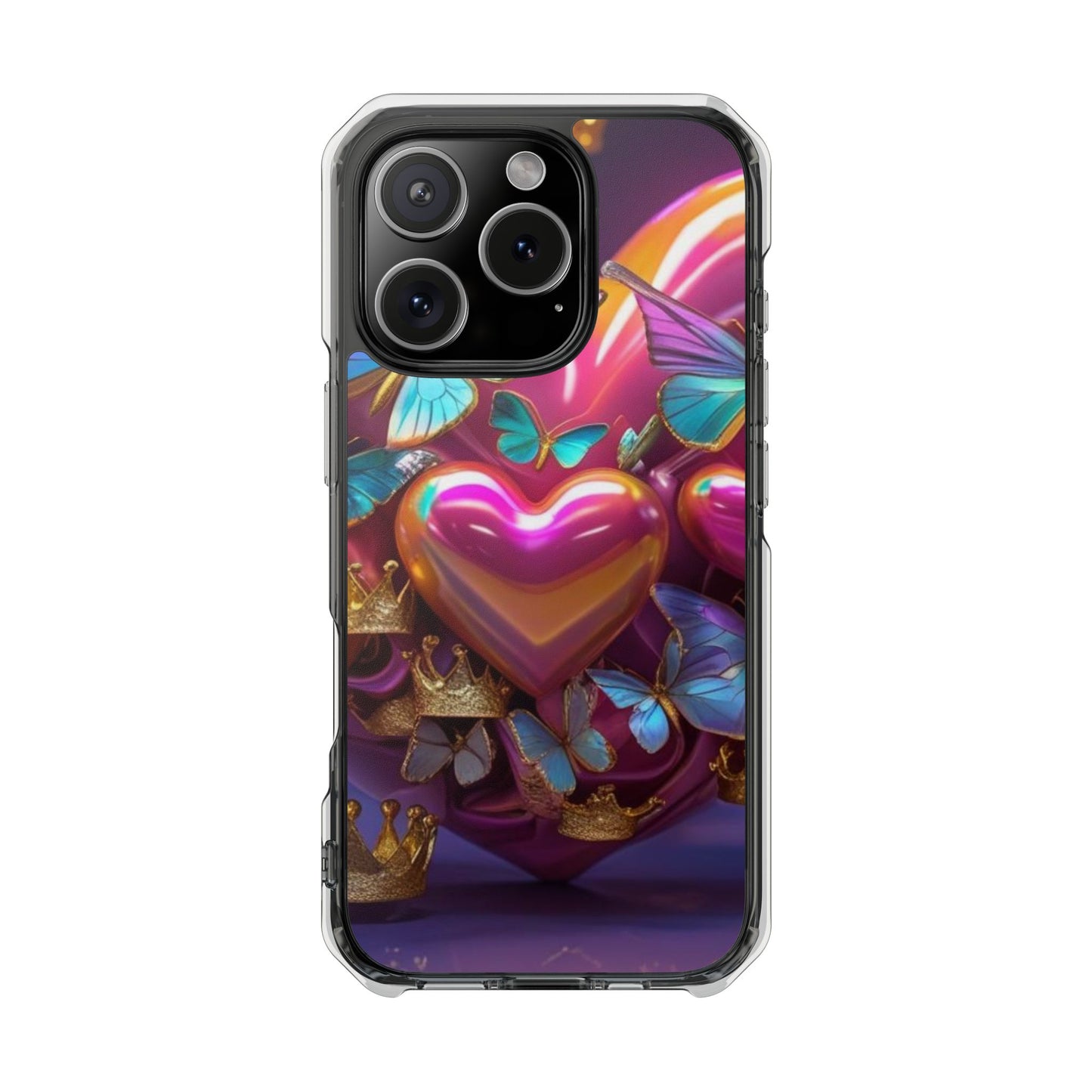 Phone Case, Hearts and Butterfly Design, Magnetic Clear Impact Cases