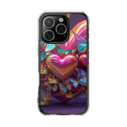 Phone Case, Hearts and Butterfly Design, Magnetic Clear Impact Cases