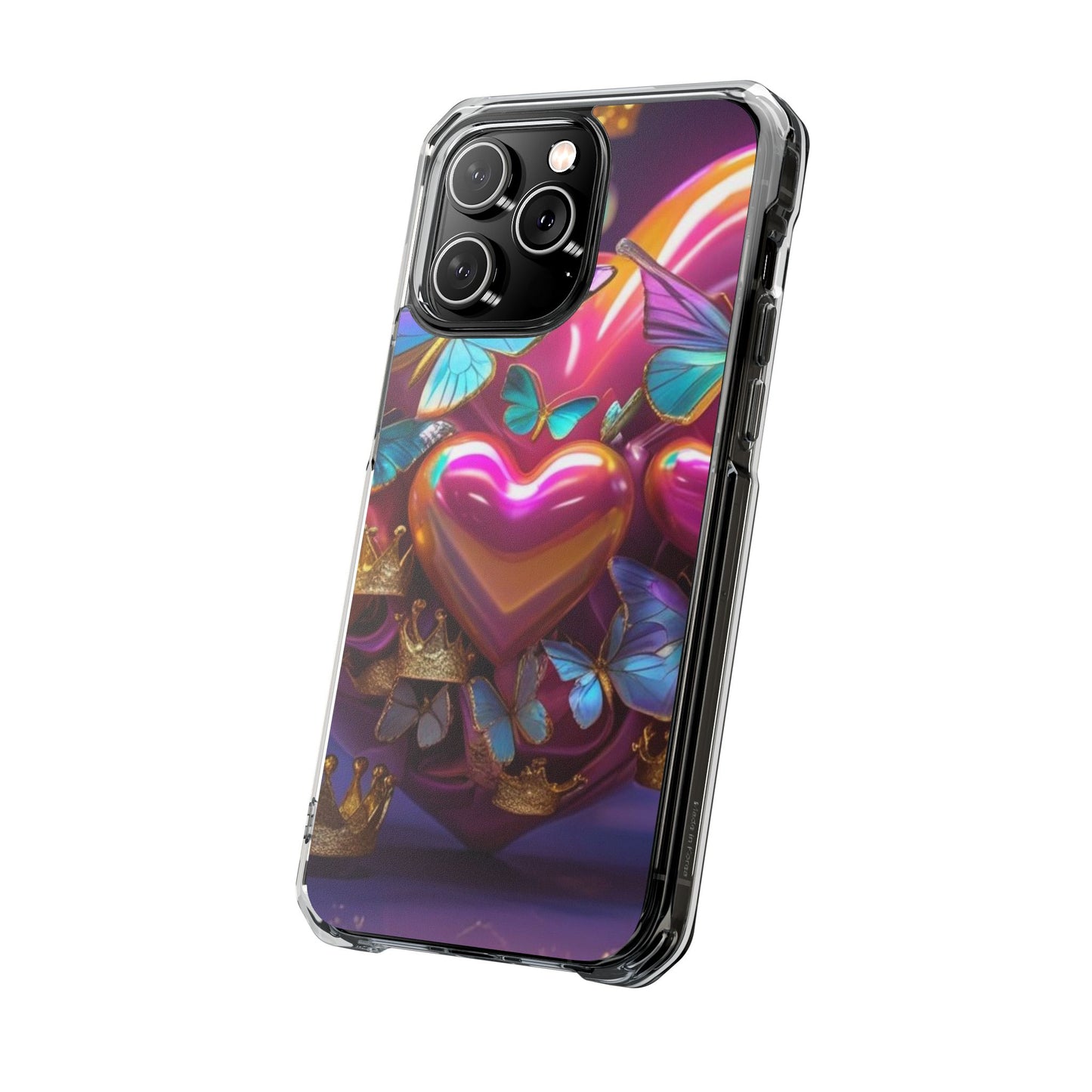 Phone Case, Hearts and Butterfly Design, Magnetic Clear Impact Cases