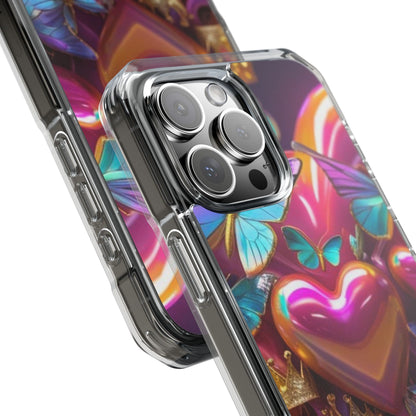 Phone Case, Hearts and Butterfly Design, Magnetic Clear Impact Cases