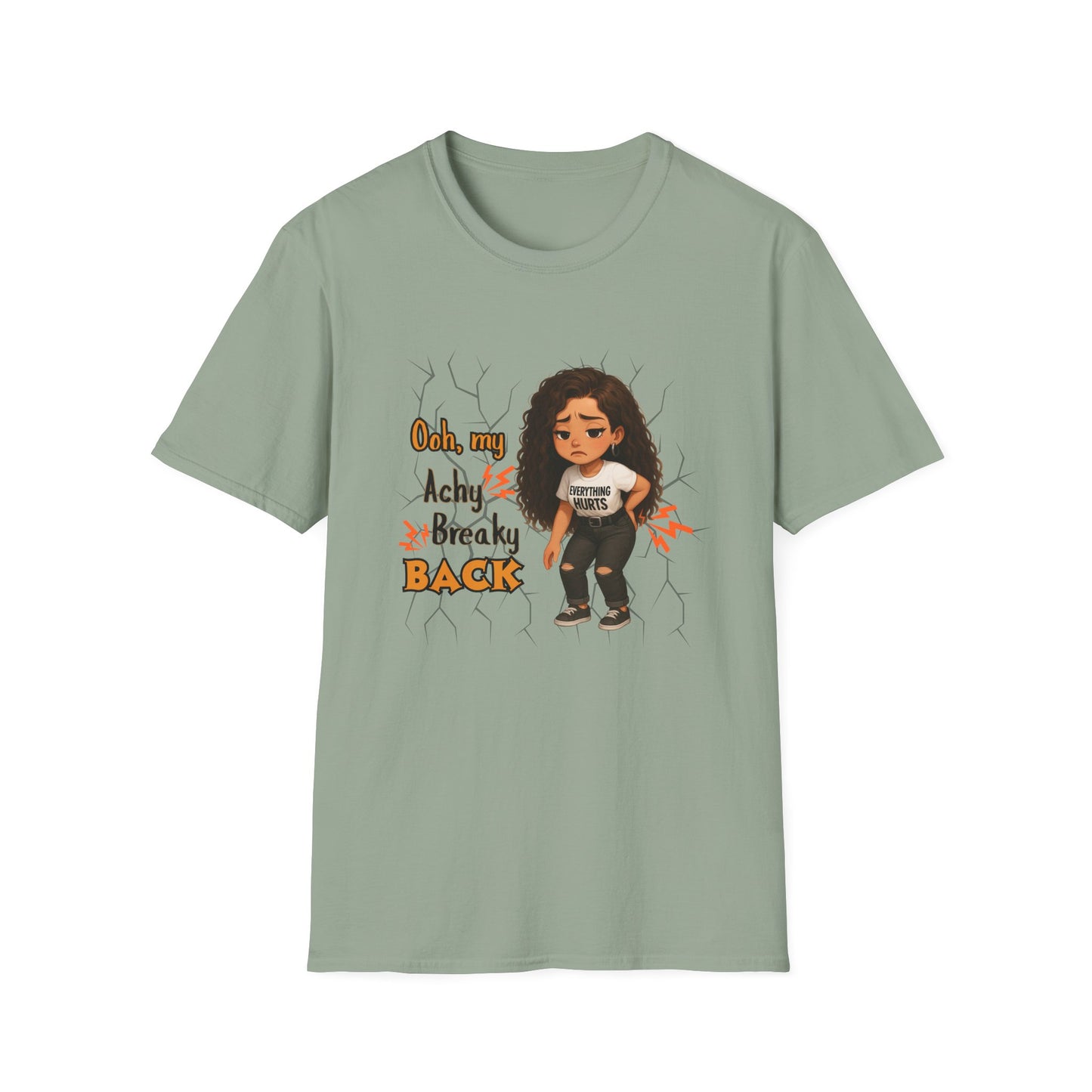 Funny Unisex T-Shirt: 'Achy Breaky Back' Shirt - Woman Version