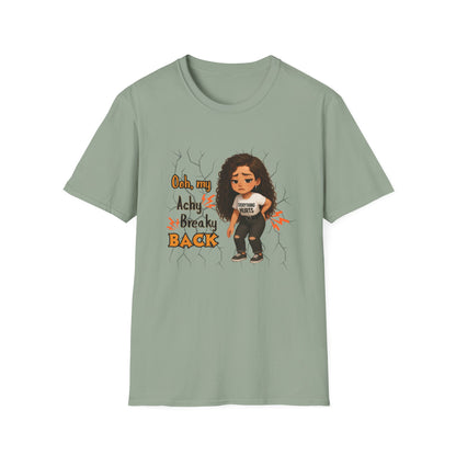 Funny Unisex T-Shirt: 'Achy Breaky Back' Shirt - Woman Version